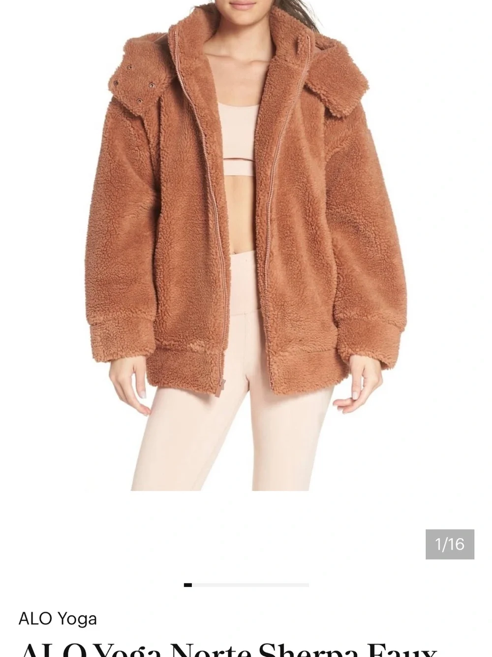 ALO Yoga Norte Sherpa Zip Hoodie in Brown/S - Picture 1 of 9